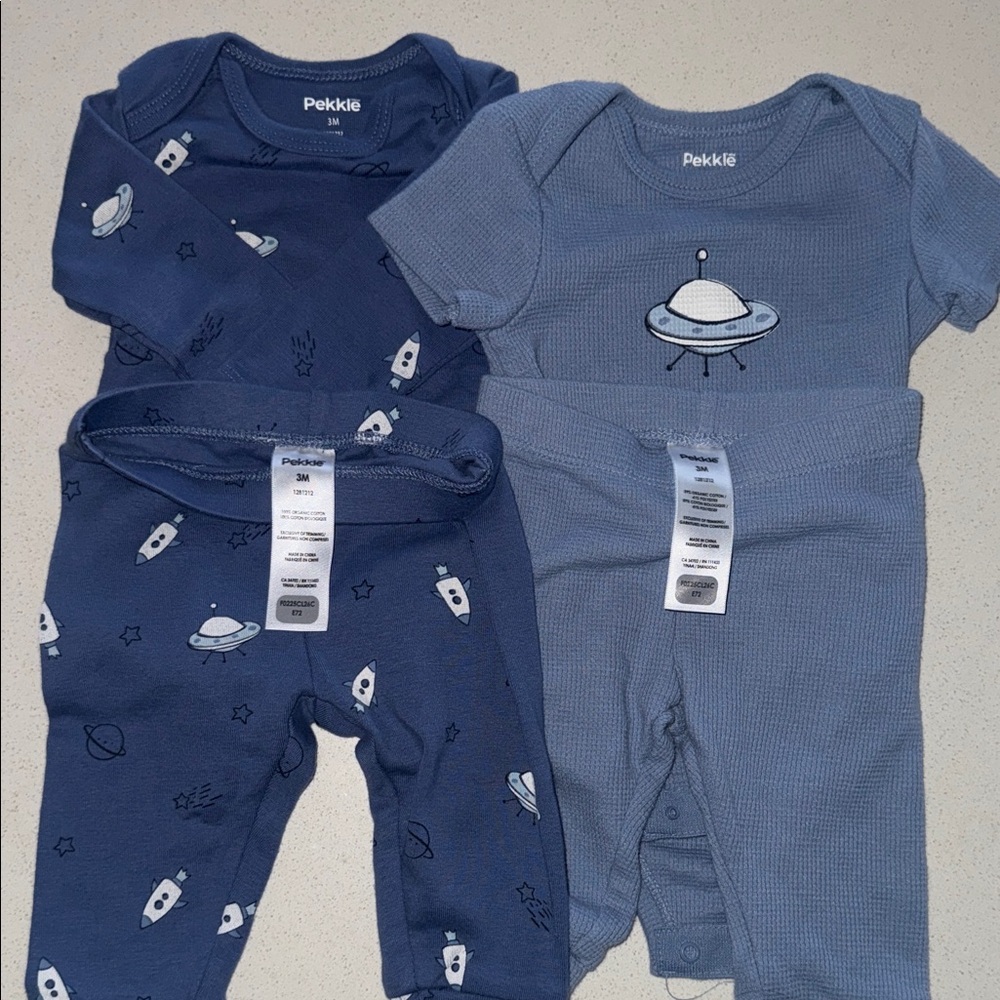 Space Theme Pekkle Navy Blue Kids Bodysuit 4 Piece Set - Picture 3 of 3